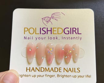 Pink 3D Floral & Butterfly Press On Nails | Handmade Luxury Ombre Nails | Polished Girl