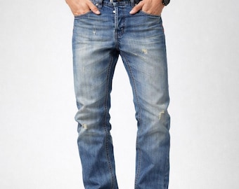 Men’s Casual Blue Denim Jeans – Regular Fit, Comfortable Everyday Streetwear Pants
