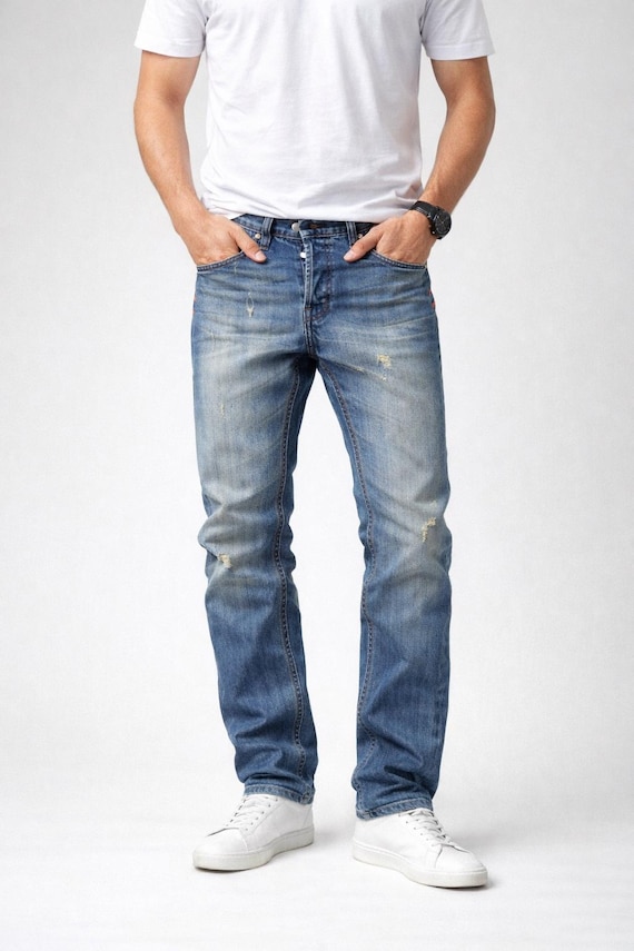 Men’s Casual Blue Denim Jeans – Regular Fit, Comfortable Everyday Streetwear Pants