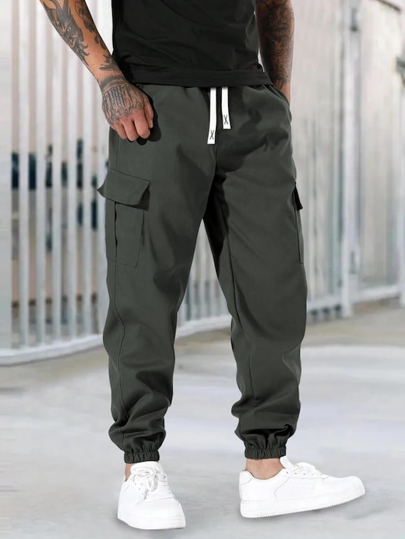 Men’s Cargo Jogger Pants – Casual Streetwear Sweatpants with Elastic Cuffs, Comfortable Urban Style