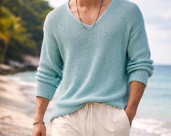 Men’s V-Neck Lightweight Knit Sweater – Casual Pullover