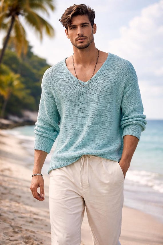 Men’s V-Neck Lightweight Knit Sweater – Casual Pullover