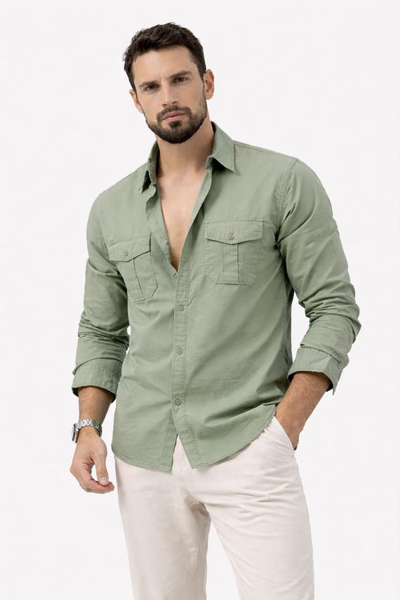 Men’s Casual Button Down Shirt | Long Sleeve Cotton Shirt | Lightweight Everyday Wear