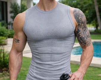 Men’s Seamless Compression Tank Top | Quick Dry Gym Shirt | Athletic Sleeveless Base Layer