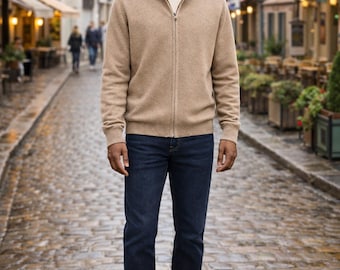 Premium Men’s Cashmere Sweater | Full Zip Knit Cardigan for Winter