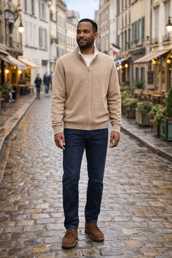 Premium Men’s Cashmere Sweater | Full Zip Knit Cardigan for Winter