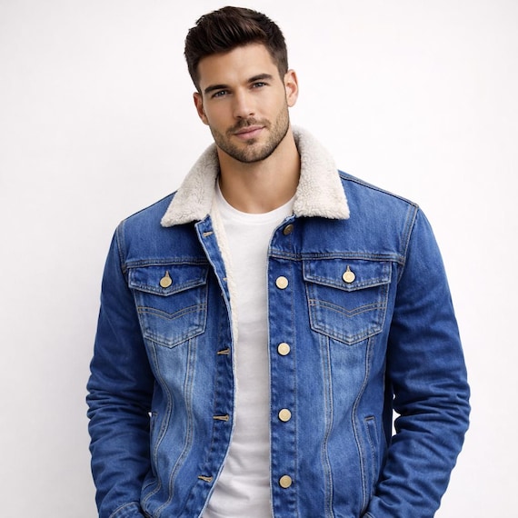 Men’s Fleece-Lined Denim Jacket | Winter Warm Casual Jean Jacket | Soft Sherpa Inside