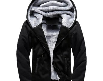 Men’s Fleece Lined Hoodie Jacket – Winter Hooded Jacket with Zipper