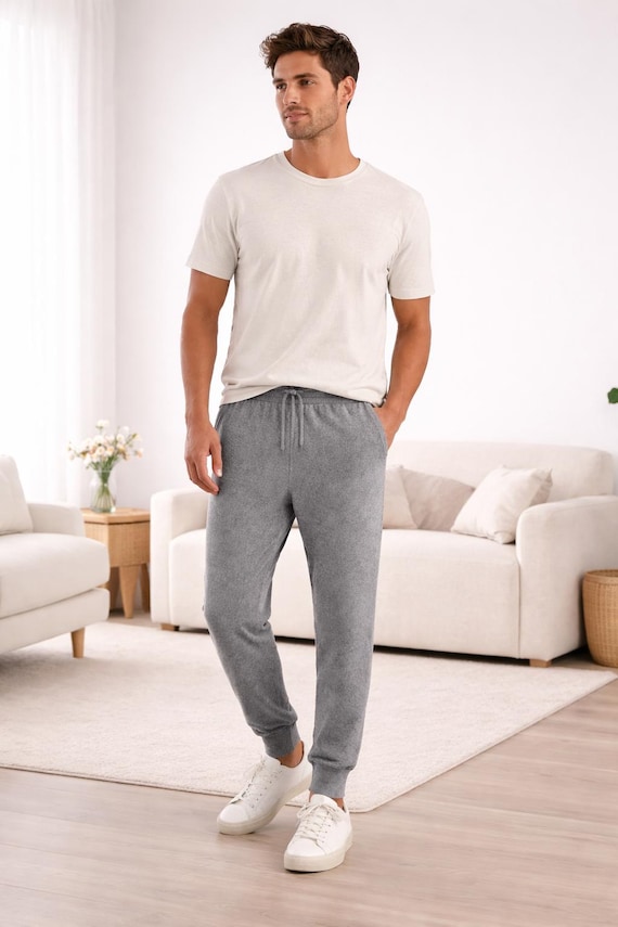 Men’s Premium Cashmere Joggers – Soft Knit Sweatpants, Luxury Lounge Pants