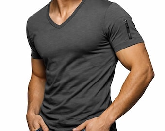 Men's Polyester V-Neck T-Shirt, Short Sleeve, Casual Style