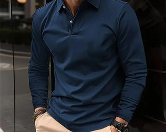 Men’s Long Sleeve Polo Shirt – Premium Slim Fit, Elegant Smart Casual Men’s Top