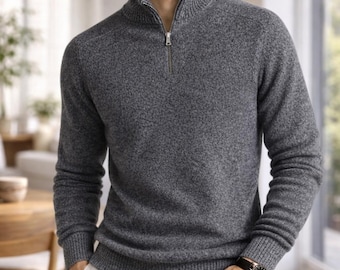 Men’s 100% Cashmere Half Zip Sweater – Luxury Soft Pullover