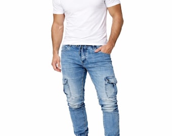 Men’s Slim Fit Cargo Jogger Jeans – Denim Streetwear Pants