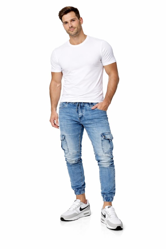 Men’s Slim Fit Cargo Jogger Jeans – Denim Streetwear Pants