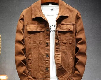 Men’s Casual Brown Denim Jacket, Stylish Streetwear