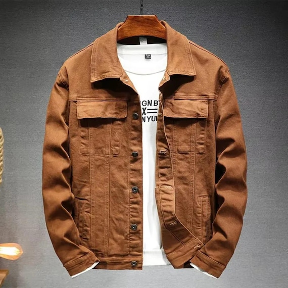 Men’s Casual Brown Denim Jacket, Stylish Streetwear