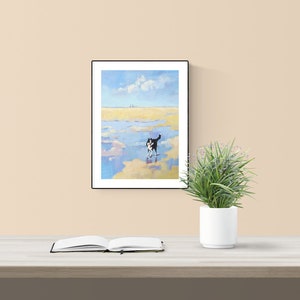 Border Collie Print Jaunty Tail, Border Collie Art Print, Dog on the Beach Print, Dog Illustration,  Border Collie Gift