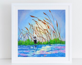 Riverside Reflections, Border Collie Print, Sheep Dog Art, Border Collie Illustration for Colourful Home Decor, Border Collie Gift