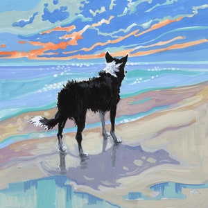 Border Collie Illustration. White Tipped Tail, Art Print. Border Collie on the Beach. A4 or A3 image 2