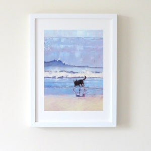 Border Collie Illustration. Grace the Border Collie Encounters a Wave no 2. Dog Home Decor. Pet Lover Gift.
