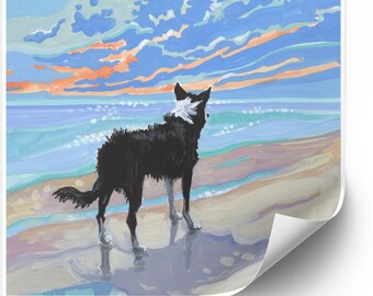 Border Collie Print, Border Collie on the Beach, Sheepdog Art, Beach Dog Print, Border Collie Gift for Dog Lover