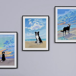 Beach Border Collie Print Set of 3, Sheepdog Prints, Border Collie Art,  Gallery Wall Art, Dog Lover Gift, Border Collie Gift