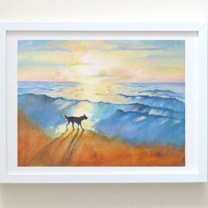 Sunrise with Border Collie Print - From Original Painting - Border Collie Illustration - Dog Wall Art Print