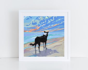 Border Collie Dog Print, Border Collie on the Beach Wall Art,  Dog Lover Gift, Border Collie Gift, Sheepdog Print