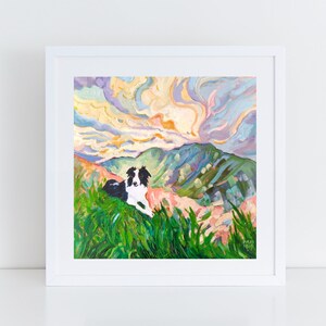Border Collie Illustration - Art Print - Border Collie on Top of the World - Dog Lover Gift