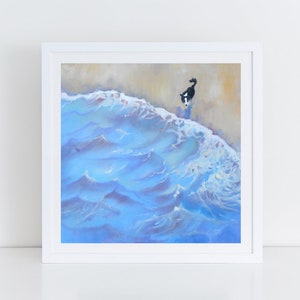 Beach Dog Print, Stepping Out, Border Collie Art, Border Collie Gift, Dog and Ocean Print, Dog Home Decor