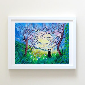 Border Collie Landscape Print: Springtime Sheepdog Art