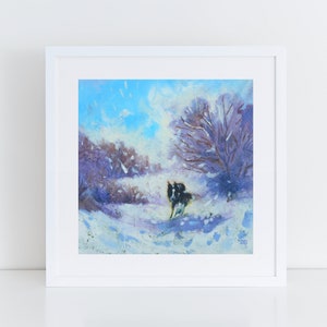 Snowy Dog Print, Border Collie Print, Border Collie in the Snow Art Print - Dog Lover Gift, Border Collie Christmas Gift
