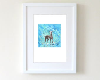 Dog Lover Print - Whippet in the Sea - Greyhound Wall Art.