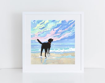 Black Labrador Print, Black Lab at the Beach Print, Gift for Dog Lover, Labrador Retriever Print