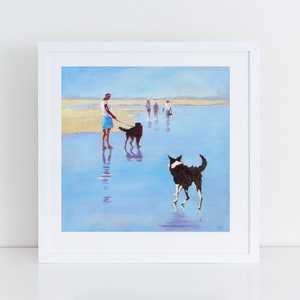 Border Collie PRINT with Labradoodle.  Art Print from Original Painting Dog Portrait