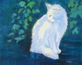 White Cat Portrait, Original Cat Painting, Original Pet Portrait Painting, Family Cat Painting, Gift for Cat Loving Mum