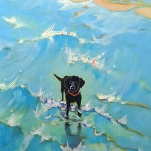 Art Print of Black Labrador in the Sea. Labrador Retriever Illustration. Dog Lover Gift. image 2