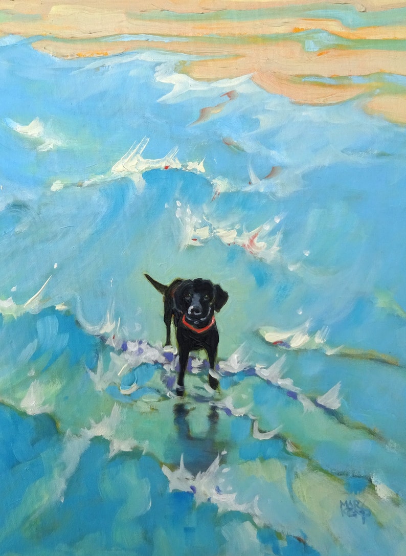 Art Print of Black Labrador in the Sea. Labrador Retriever Illustration. Dog Lover Gift. image 2