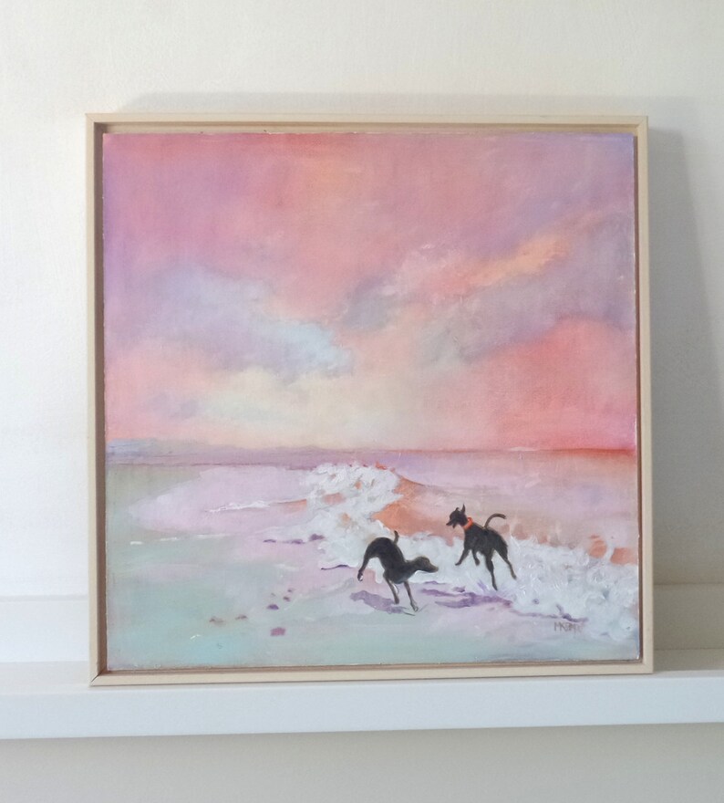 Oil Painting two Whippets Playing in the Surf Dog Etsy