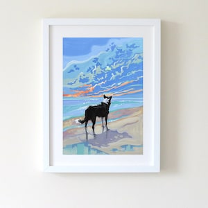 Border Collie Illustration. White Tipped Tail, Art Print. Border Collie on the Beach. A4 or A3 image 1