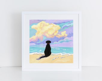 Beach Loving Dog Print, Black Labrador Print, Black Lab on the Seashore, Gift for Dog Lover, Labrador Retriever Print