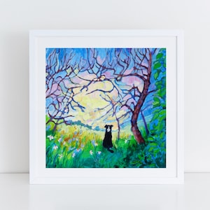 Border Collie Illustration, Sheepdog Print, Border Collie Print, Landscape with Border Collie, Gift for Dog Lover