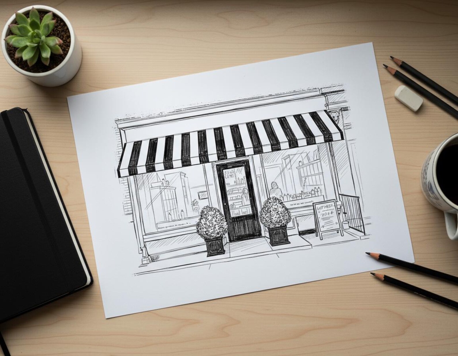 Storefront Portrait Custom Storefront Sketch | Personalized Shop Illustration | Café or ...