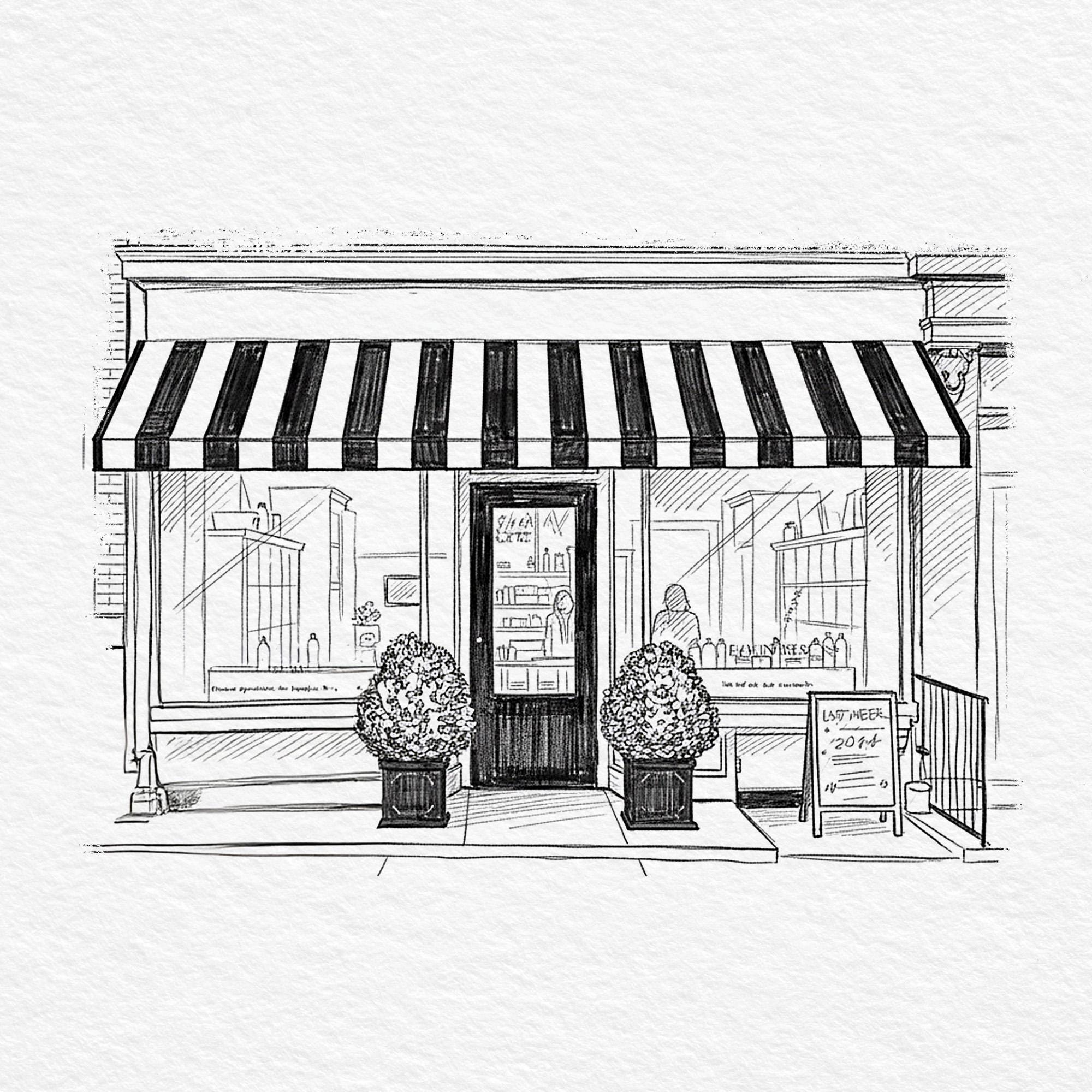 Storefront Portrait Custom Storefront Sketch | Personalized Shop Illustration | Café or ...