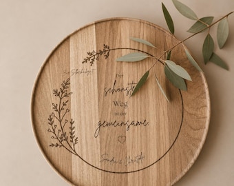 Personalisiertes Holztablett als Hochzeitsgeschenk, Graviertes Serviertablett aus Eiche, Geschenk zur Hochzeit, Geschenk für Brautpaar.