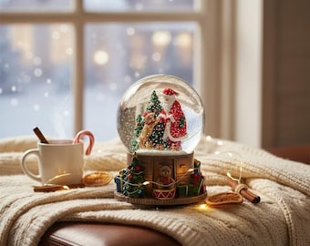 Deluxe Musical Snow Globe: Santa, Dog & Christmas Family Holiday Decor