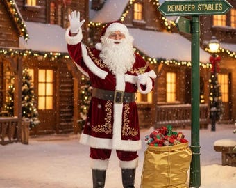 Deluxe Velvet Santa Claus Costume for Men – Complete Fur Trim Christmas Outfit