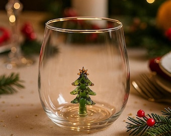 Cristal navideño soplado a mano con mini árbol – Cristal decorativo festivo hecho a mano