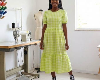 Aurora Tiered Babydoll Dress Sewing Pattern | Puff Sleeve Maxi Gown Tutorial (PDF Download)