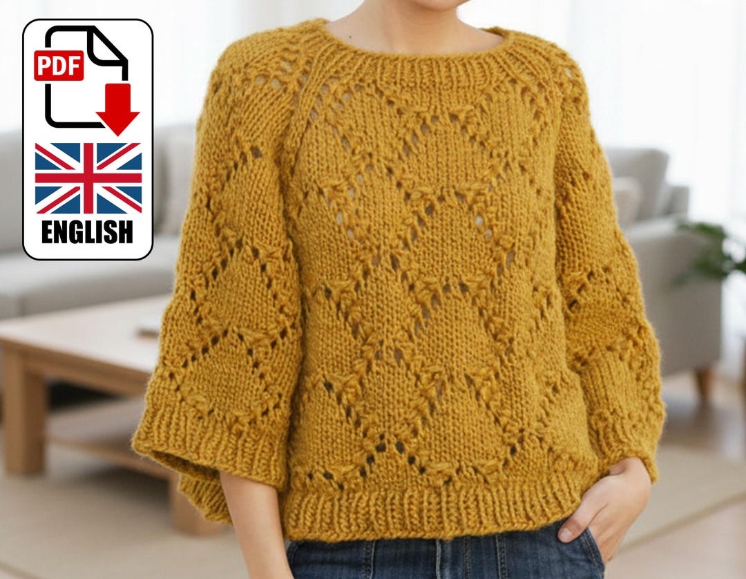 Lace Sweater Knitting Pattern – Women's 3/4 Sleeve Pullover (PDF ...